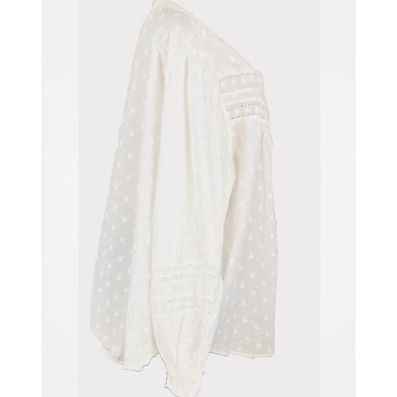 Torrid +6 Off- White Button Down Swiss Dot Lace Accent Cotton Long Sleeve Blouse - Picture 3 of 6